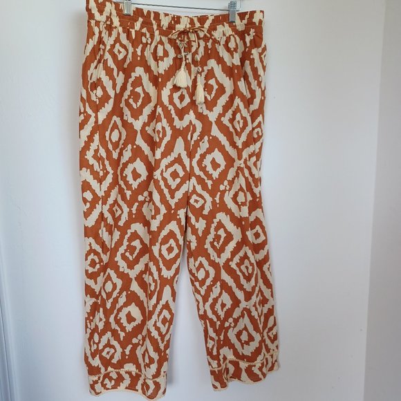 Haute Hippie Pant Wide Leg Cotton Tribal Ikat Boho Size X Large - Picture 2 of 14